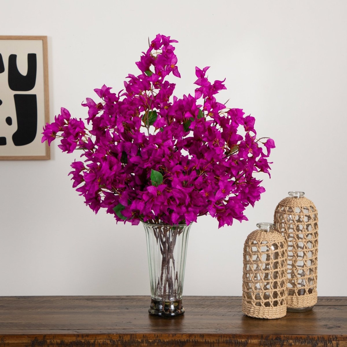  30-in Artificial Bougainvillea Arrangement In Glass Vase