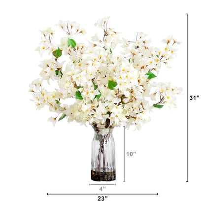  31-in Artificial Pink Bougainvillea Arrangement In Vase | Elegant Floral Décor