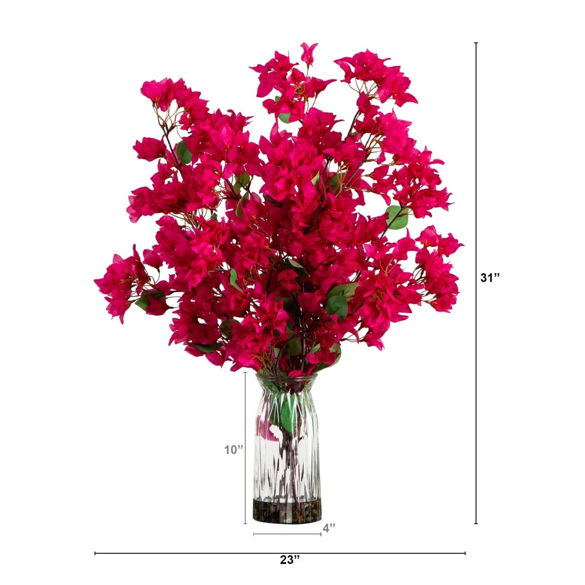  31-in Artificial Pink Bougainvillea Arrangement In Vase | Elegant Floral Décor