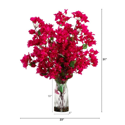  31-in Artificial Pink Bougainvillea Arrangement In Vase | Elegant Floral Décor