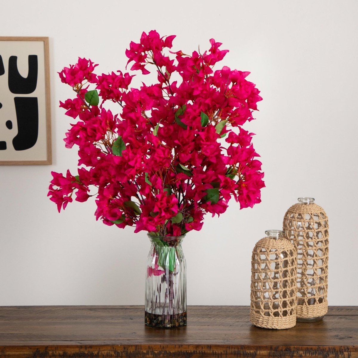  31-in Artificial Pink Bougainvillea Arrangement In Vase | Elegant Floral Décor