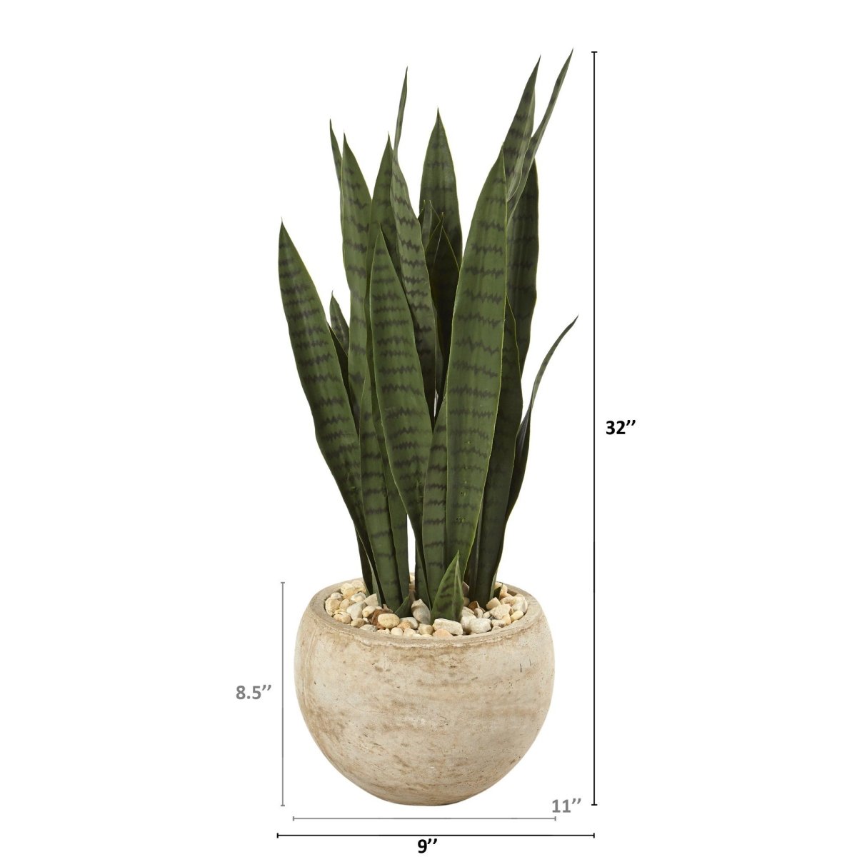  32-in Sansevieria Artificial Plant | Sand-Colored Planter