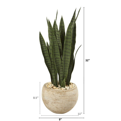  32-in Sansevieria Artificial Plant | Sand-Colored Planter