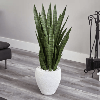  3.5-ft Faux Sansevieria Snake Plant In White Decorative Planter