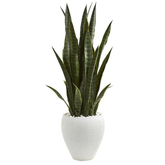  3.5-ft Faux Sansevieria Snake Plant In White Decorative Planter