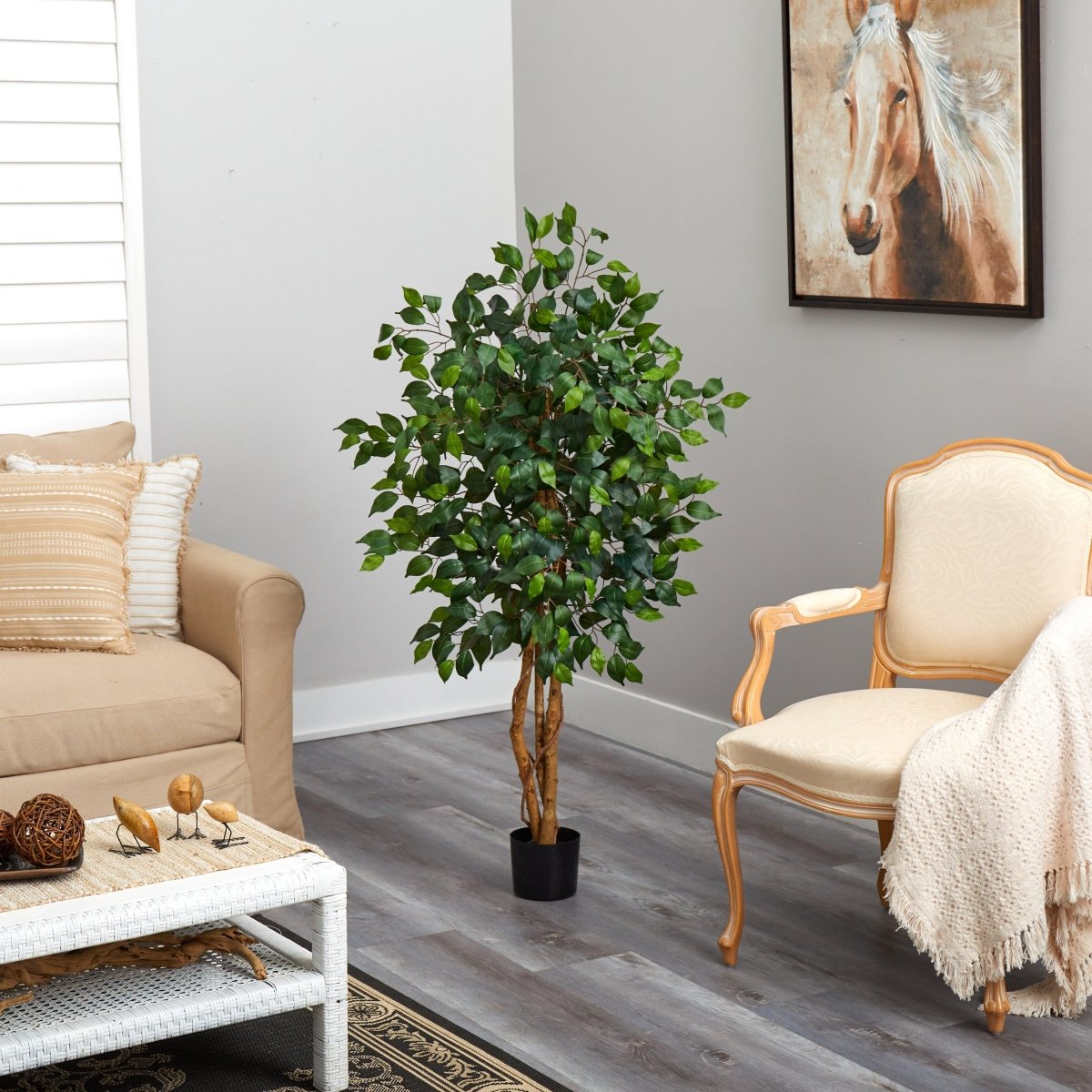  4-ft Ficus Auriculata Artificial Silk Tree – Lifelike Faux Tree With 504 Leaves