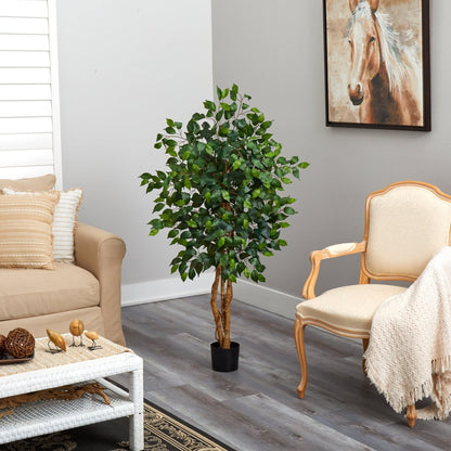  4-ft Ficus Auriculata Artificial Silk Tree – Lifelike Faux Tree With 504 Leaves