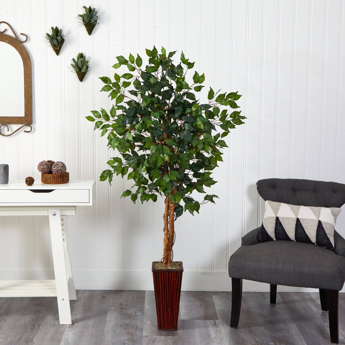  4-ft Ficus Auriculata Artificial Silk Tree – Lifelike Faux Tree With 504 Leaves
