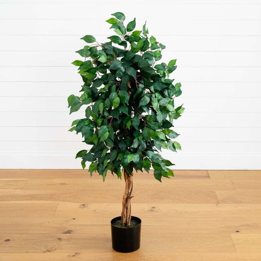  4-ft Ficus Auriculata Artificial Silk Tree – Lifelike Faux Tree With 504 Leaves