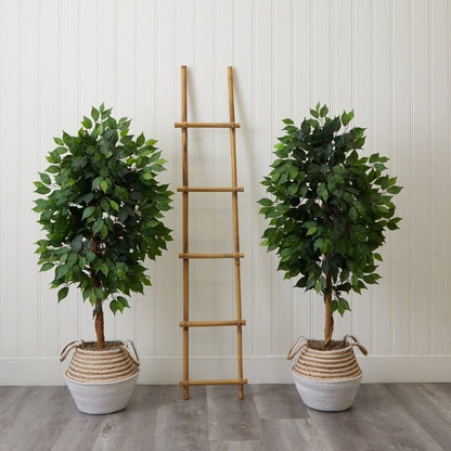 4.5-ft Artificial Ficus Tree With Double Trunk In Cotton & Jute Basket – DIY Kit (Set Of 2)