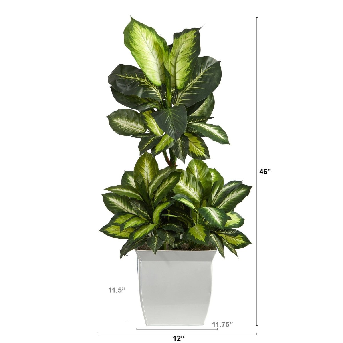  46-in Golden Dieffenbachia Artificial Plant In White Metal Planter