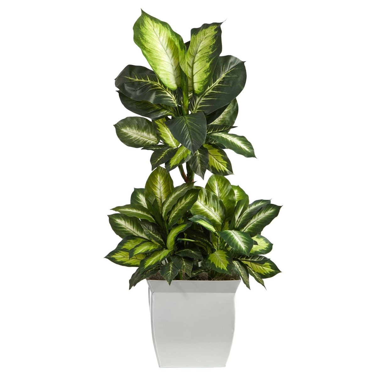  46-in Golden Dieffenbachia Artificial Plant In White Metal Planter