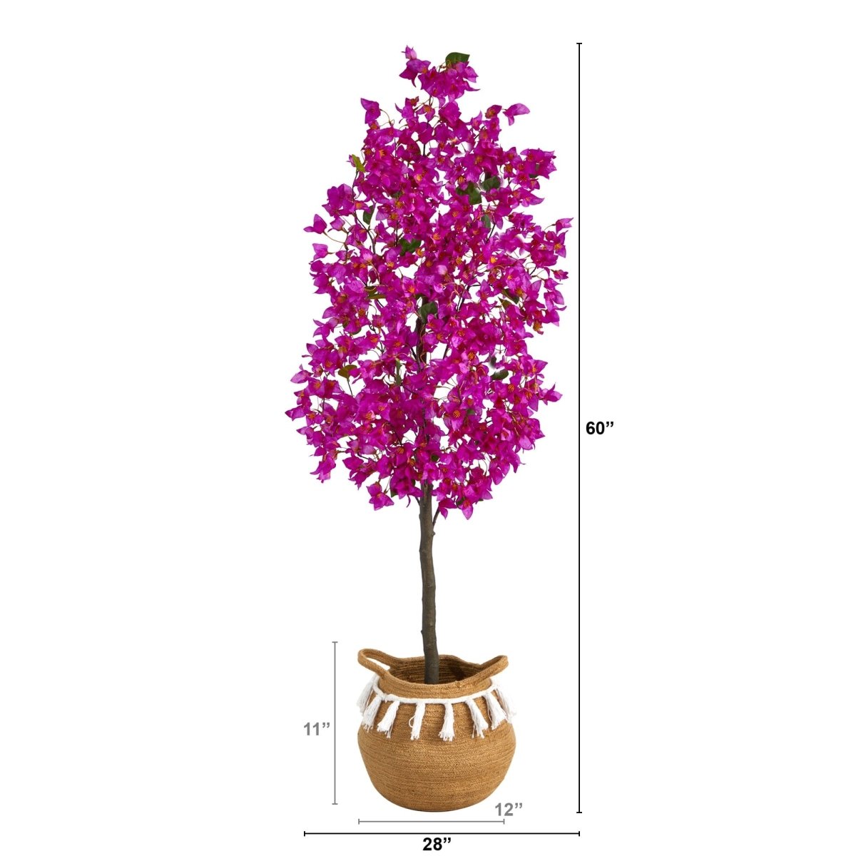  5-ft Artificial Bougainvillea Tree | Handmade Jute & Cotton Basket With Tassels