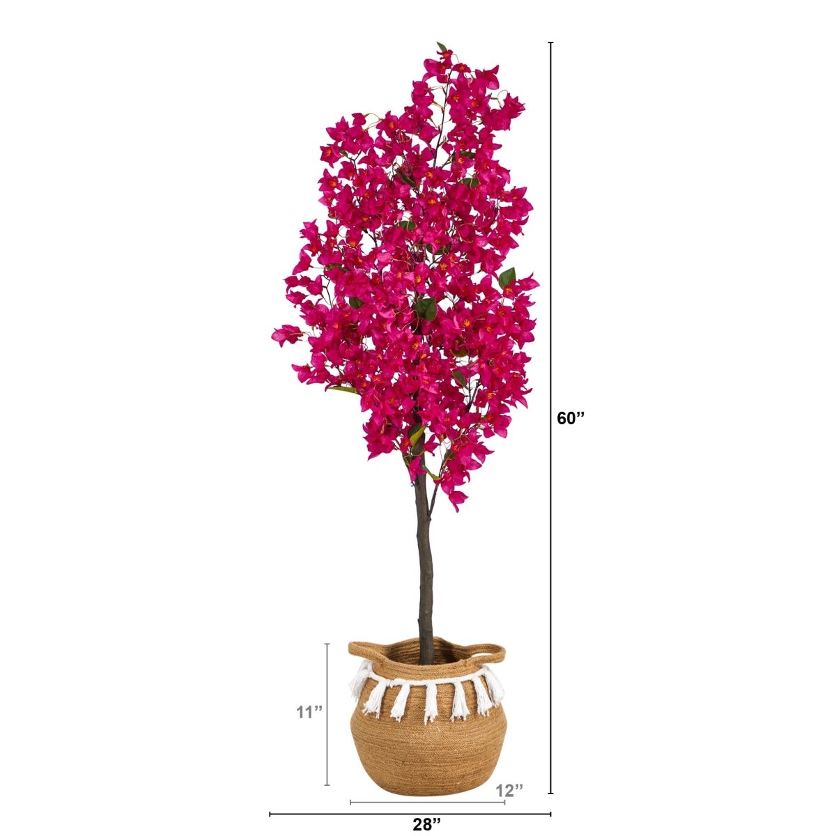  5-ft Artificial Bougainvillea Tree | Handmade Jute & Cotton Basket With Tassels