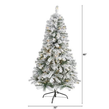  5-ft Flocked Rock Springs Spruce Christmas Tree | 150 LED Lights