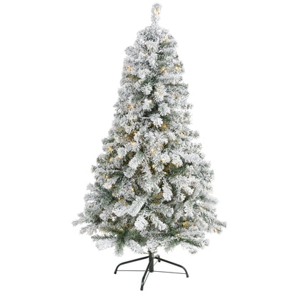  5-ft Flocked Rock Springs Spruce Christmas Tree | 150 LED Lights