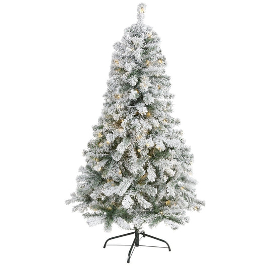  5-ft Flocked Rock Springs Spruce Christmas Tree | 150 LED Lights