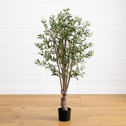  5-ft Mediterranean Olive Silk Tree – Lifelike Faux Foliage In Nursery Planter