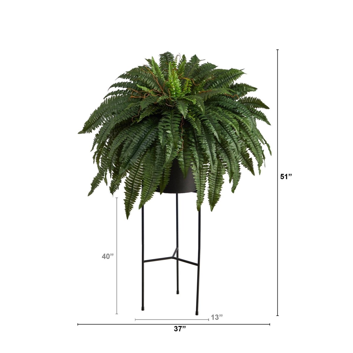  51-in Boston Fern Artificial Plant In Black Planter With Stand | Cascading Faux Greenery
