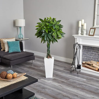  5.5-ft Artificial Money Tree In White Tower Planter