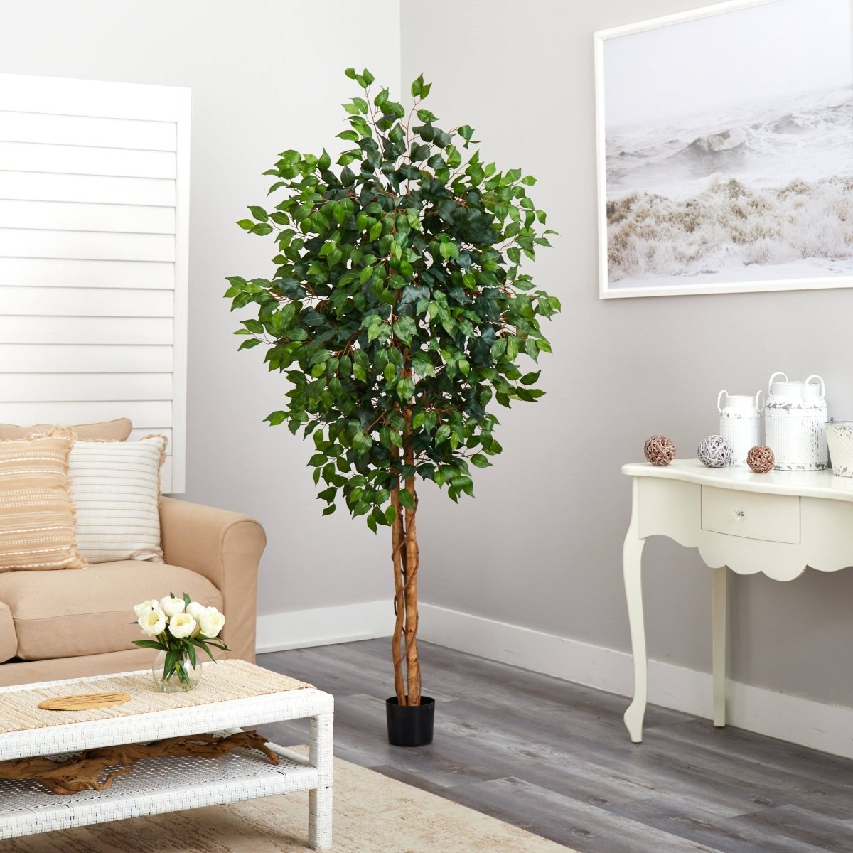  6-ft Silk Ficus Tree – Lifelike Polyester Indoor Artificial Tree
