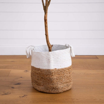  7-ft Artificial Olive Tree With Natural Trunk & Handmade Jute Basket