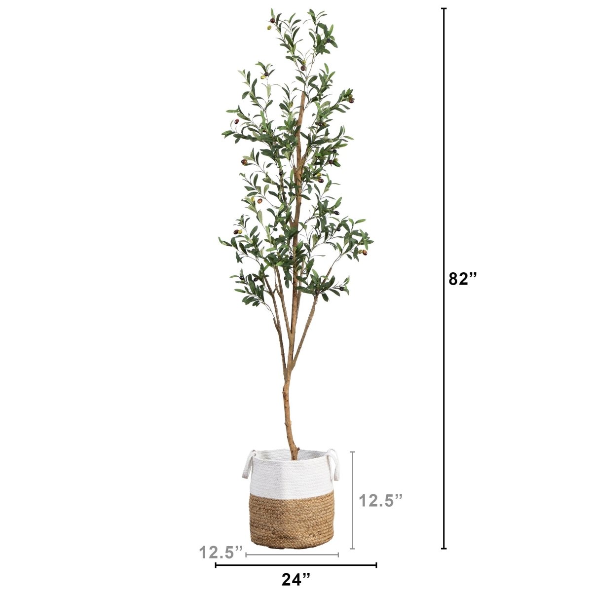  7-ft Artificial Olive Tree With Natural Trunk & Handmade Jute Basket