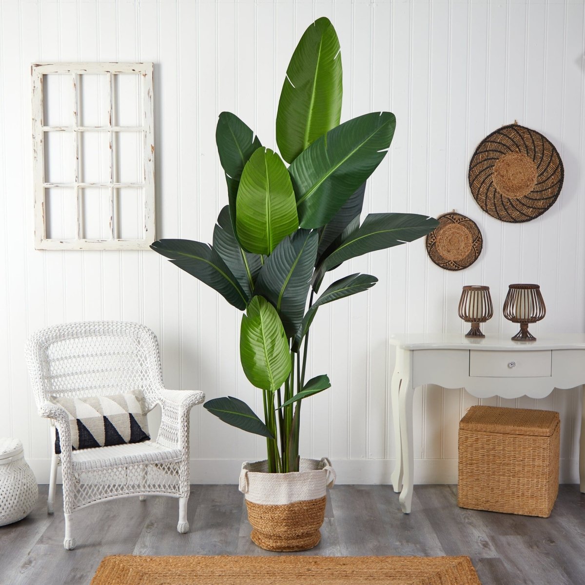  7-ft Artificial Travelers Palm Tree With Handmade Jute & Cotton Basket