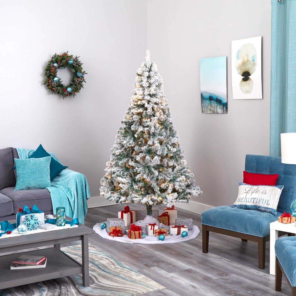  7-ft Flocked Rock Springs Spruce Tree | 350 LED Lights & Snow