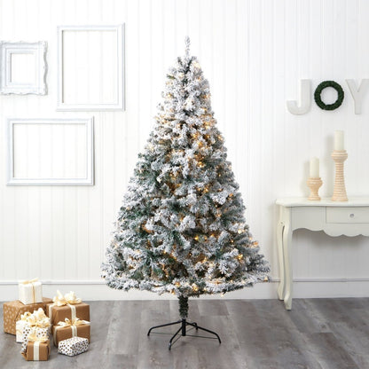  7-ft Flocked Rock Springs Spruce Tree | 350 LED Lights & Snow