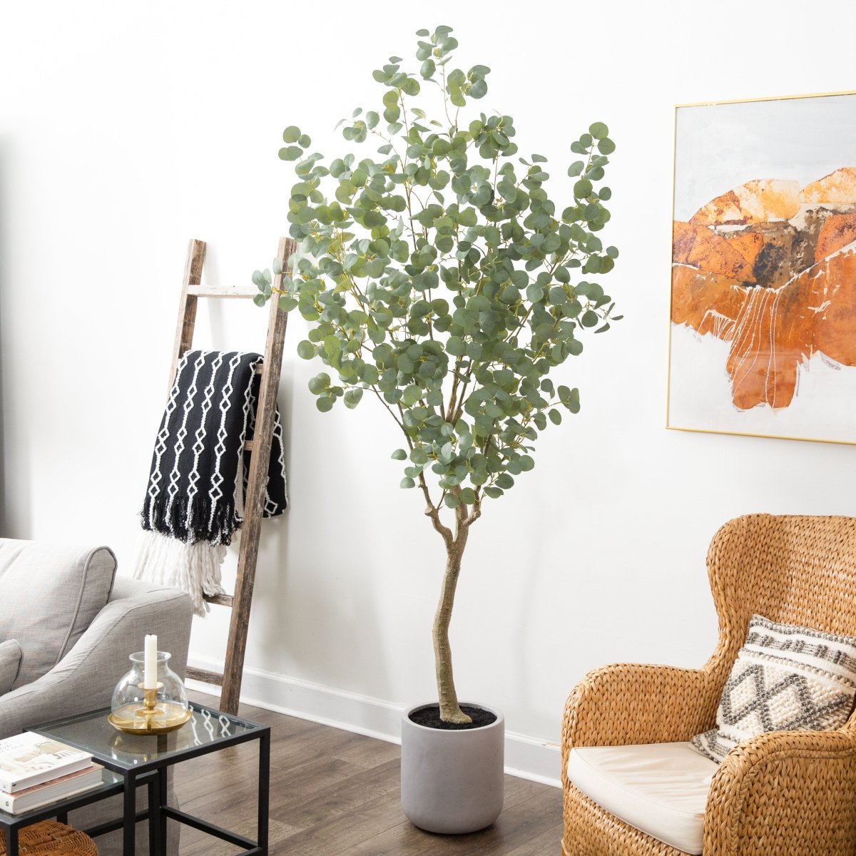 7.5-ft Faux Eucalyptus Tree | Realistic Indoor Greenery – Ed's Plant Shop