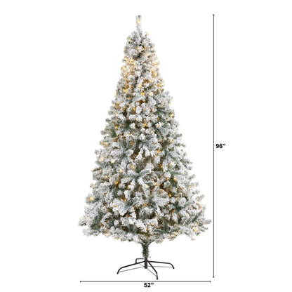  8-ft Flocked Rock Springs Spruce Artificial Christmas Tree With 500 Clear LED Lights & 1186 Bendable Branches