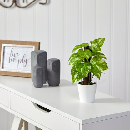  9-in Artificial Pothos Plant In White Planter (Real Touch)