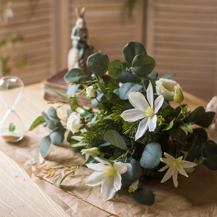  20" Tall Artificial Flower Bouquet - Clematis And Rose In Greenery