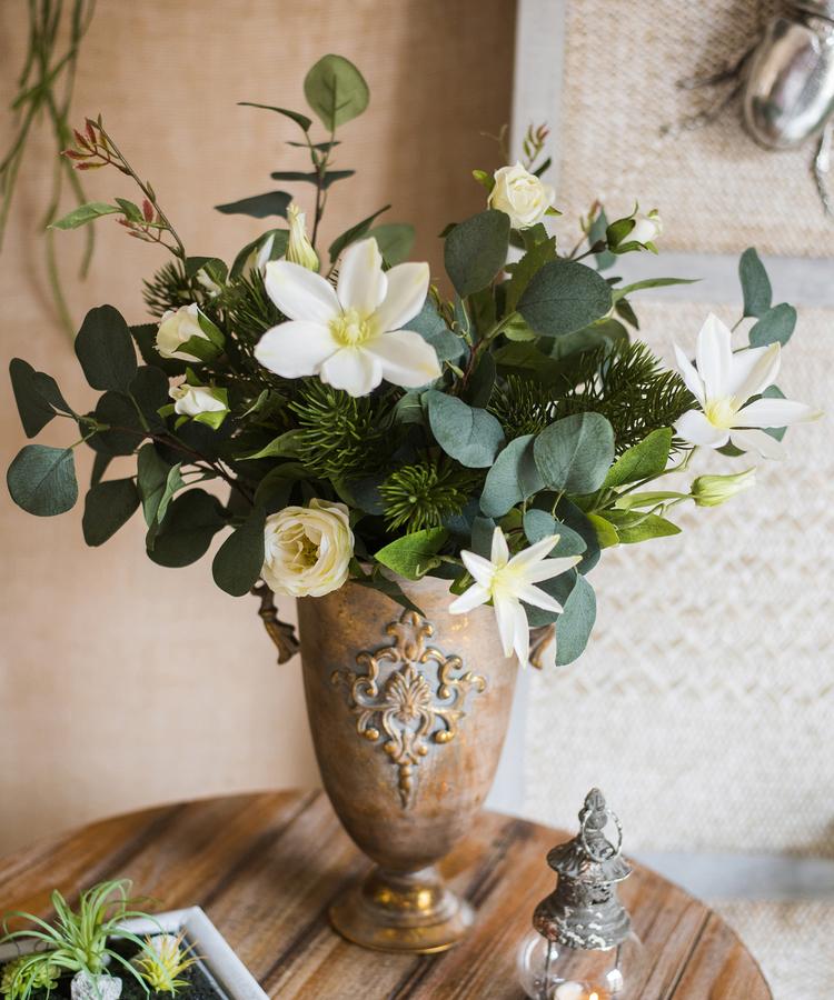  20" Tall Artificial Flower Bouquet - Clematis And Rose In Greenery