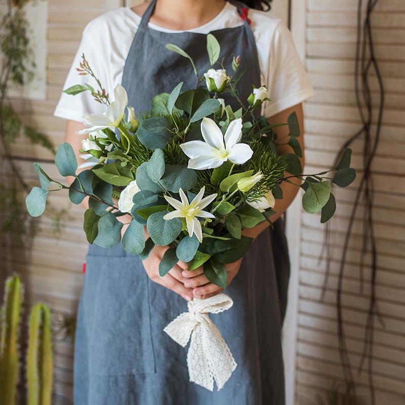  20" Tall Artificial Flower Bouquet - Clematis And Rose In Greenery