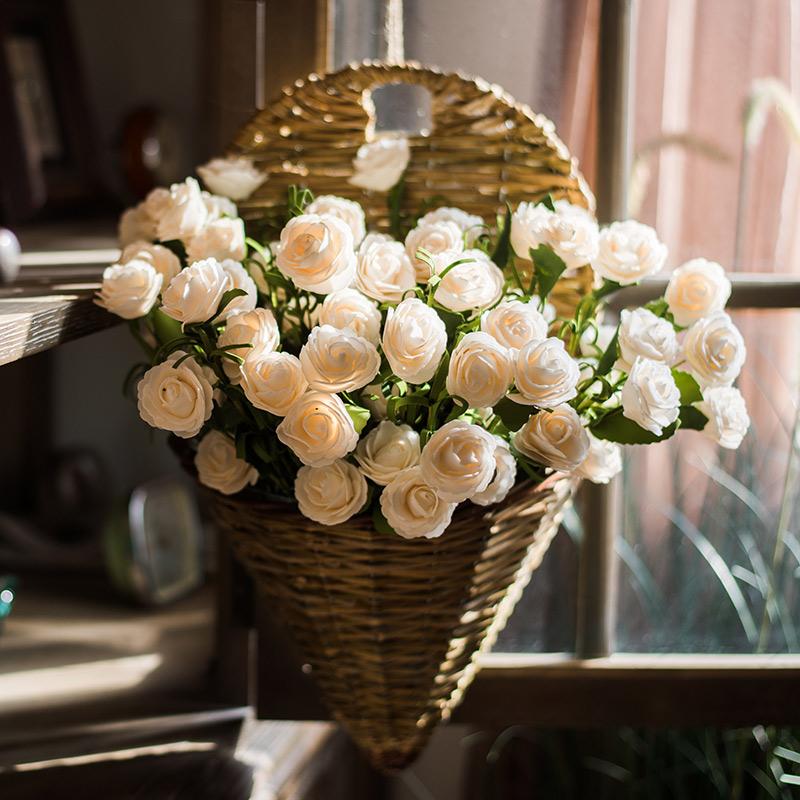  Artificial Flower Eco PE Camellia Bloom Stem Set In White 16" Tall