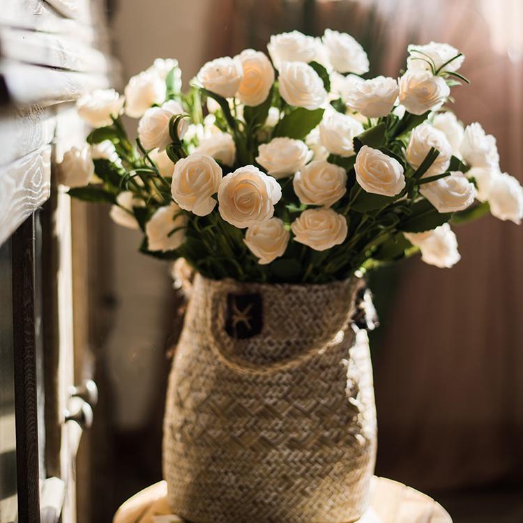  Artificial Flower Eco PE Camellia Bloom Stem Set In White 16" Tall