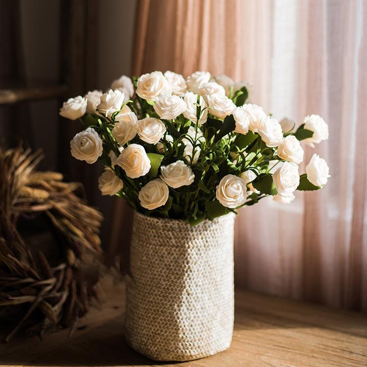  Artificial Flower Eco PE Camellia Bloom Stem Set In White 16" Tall