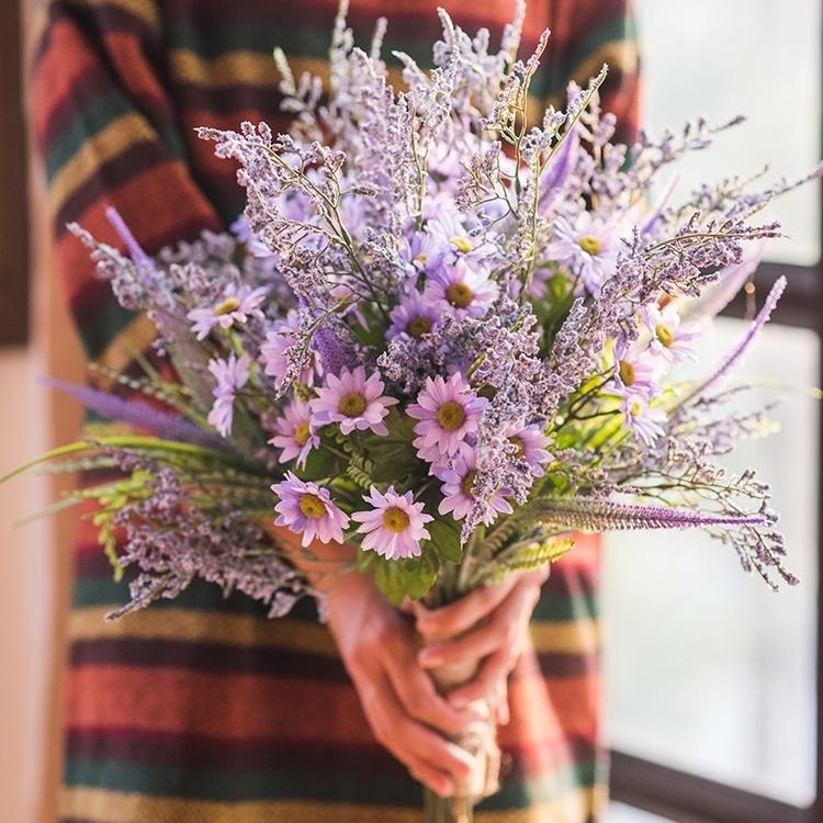  Artificial Silk Bouquet Country Flowers 20" Tall Purple