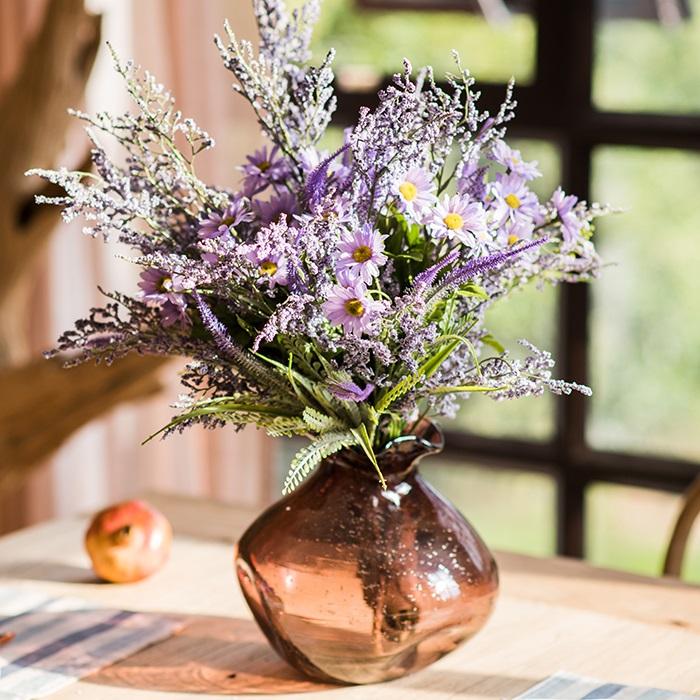  Artificial Silk Bouquet Country Flowers 20" Tall Purple