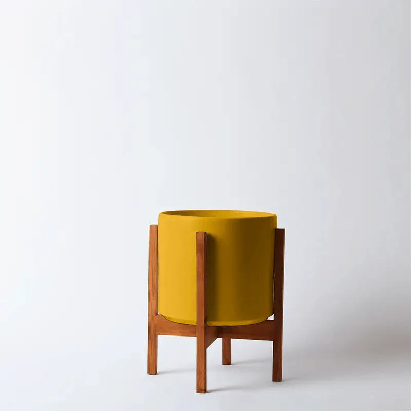  Ceramic Cylinder Planter By Solid Goods With Optional Mahogany Stand