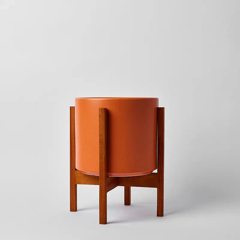  Ceramic Cylinder Planter By Solid Goods With Optional Mahogany Stand