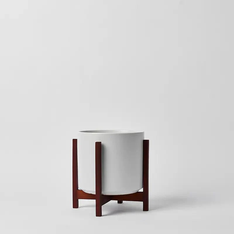  Ceramic Cylinder Planter By Solid Goods With Optional Mahogany Stand