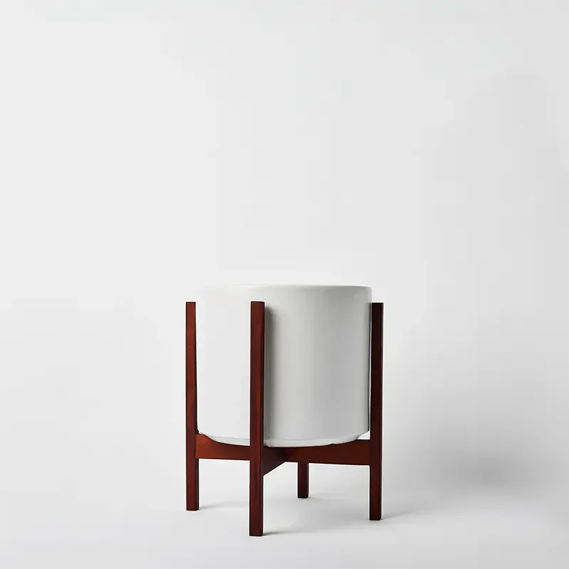  Ceramic Cylinder Planter By Solid Goods With Optional Mahogany Stand