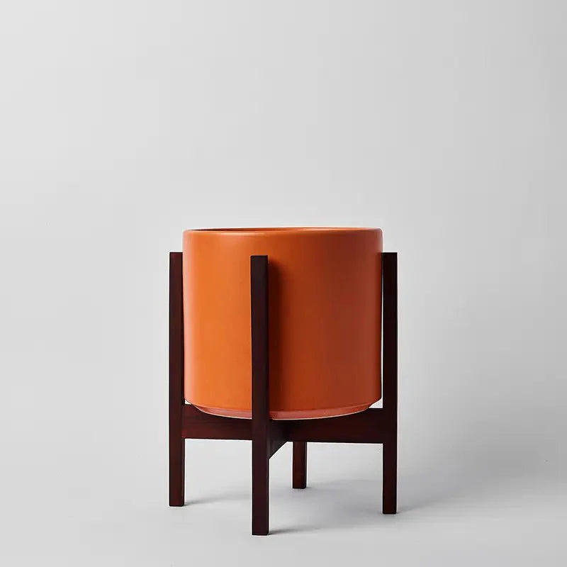  Ceramic Cylinder Planter By Solid Goods With Optional Mahogany Stand