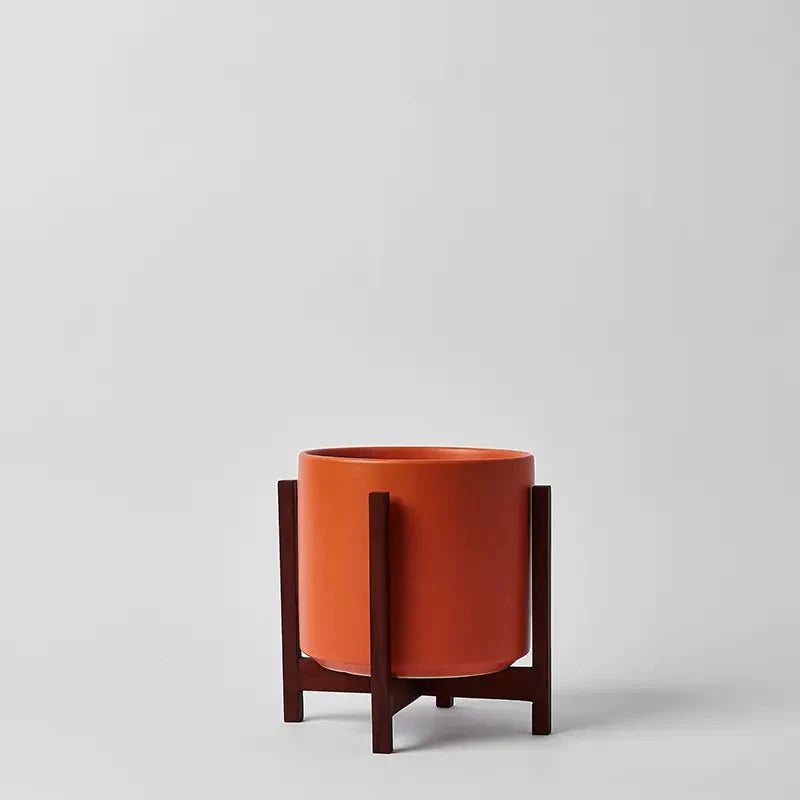  Ceramic Cylinder Planter By Solid Goods With Optional Mahogany Stand