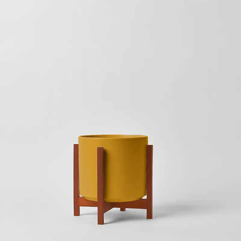  Ceramic Cylinder Planter By Solid Goods With Optional Mahogany Stand