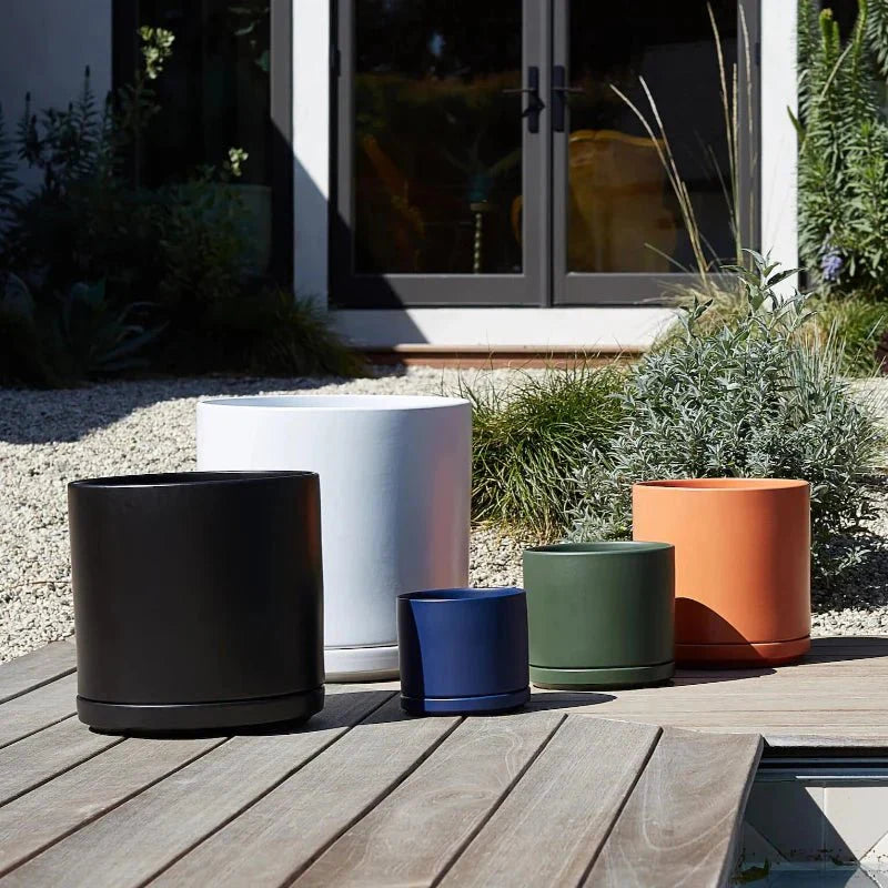  Ceramic Cylinder Planters With Saucer – Modern Indoor & Outdoor Pots In Multiple Sizes