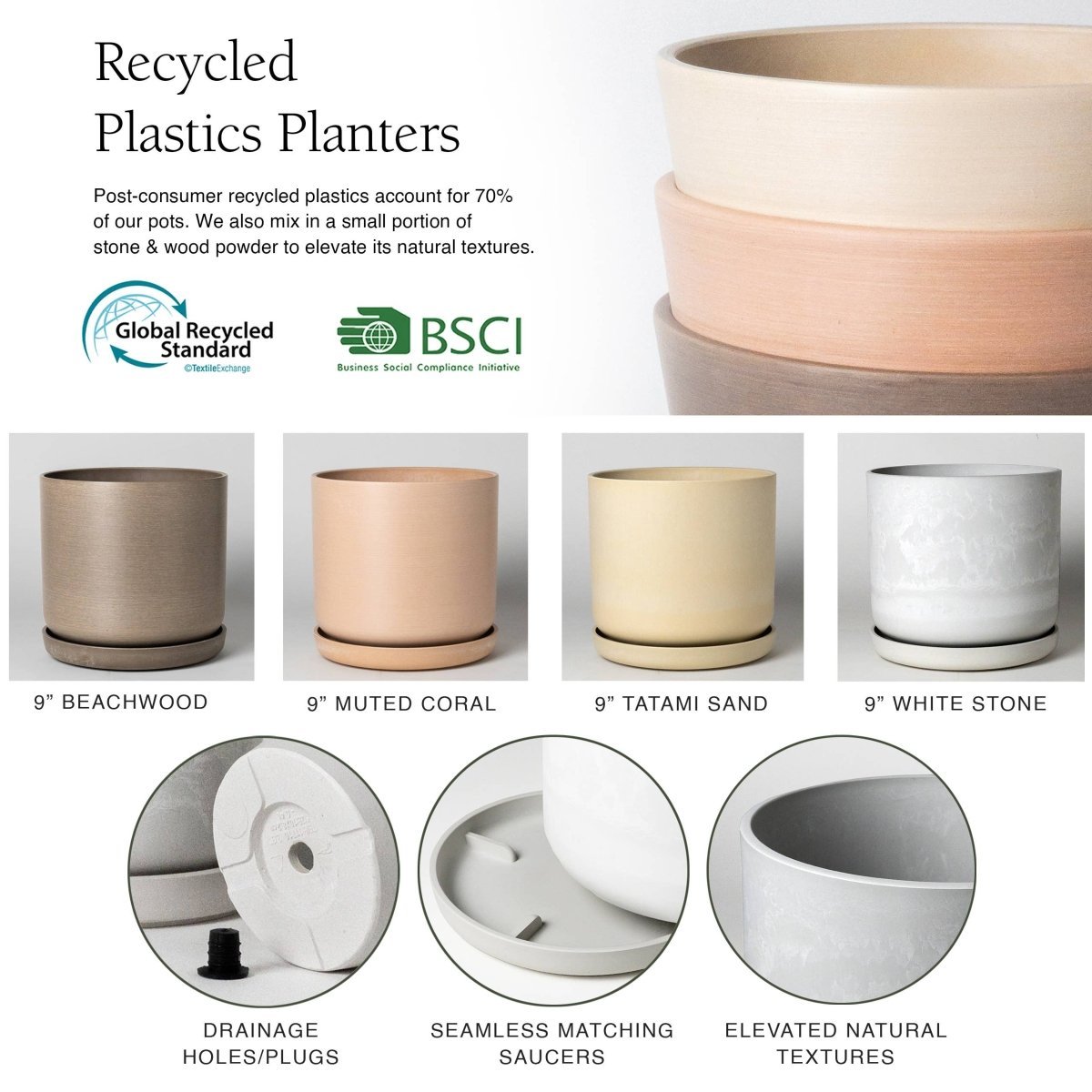  Eco-Friendly Signature Stone Planter & Saucer 9 Inch